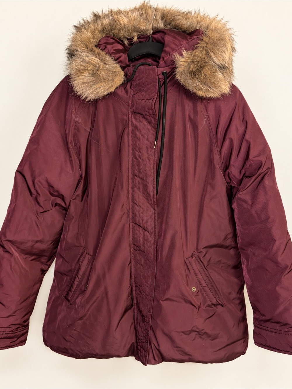 Old Navy Burgundy Faux Fur Trim Puffer Jacket